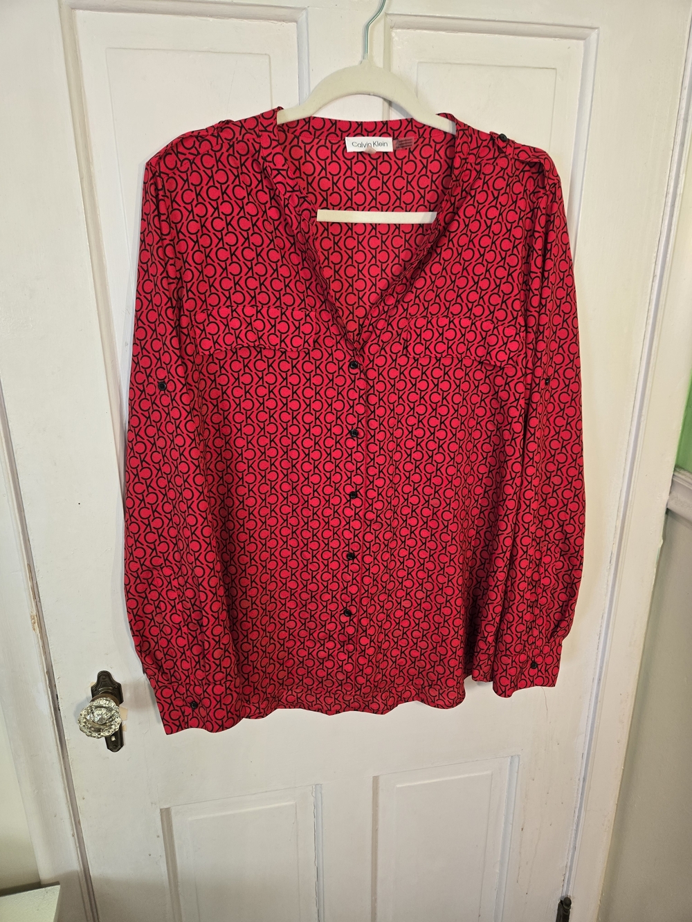 Calvin Klein Red Logo-Print V-Neck Blouse